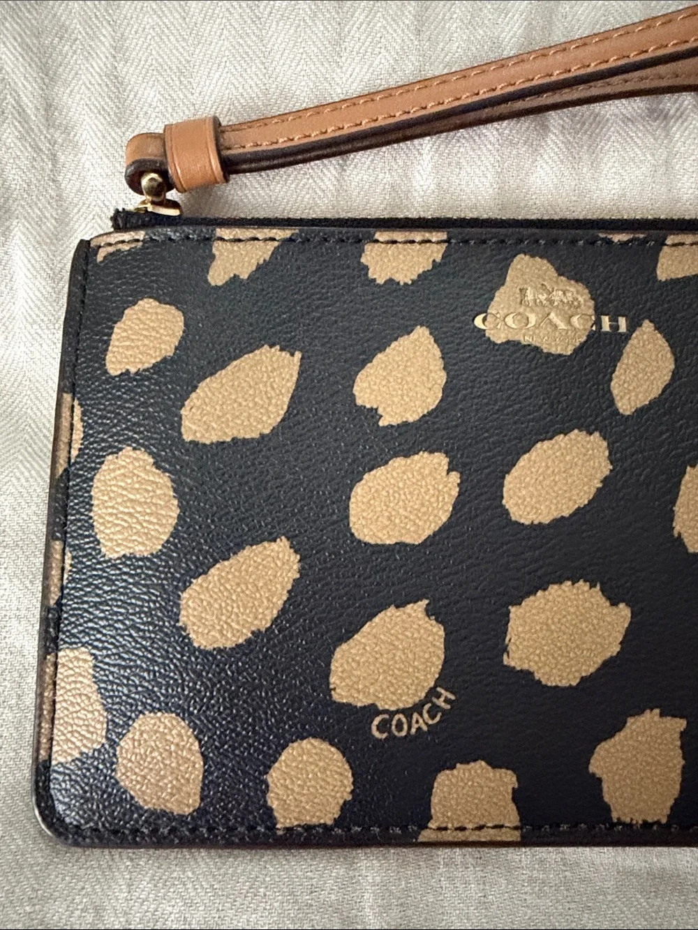 Coach Leopard Print Wristlet in Black and Tan